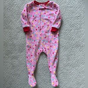 OSHKOSH Baby Girl 12M Pink Christmas Holiday Fleece Footed Sleeper Pajamas Pink